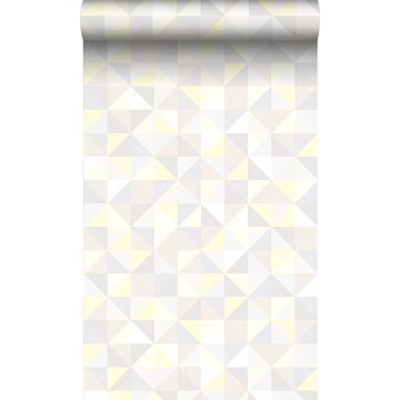 papier peint triangles beige crème clair, gris chaud clair, jaune pastel et beige clair brillant