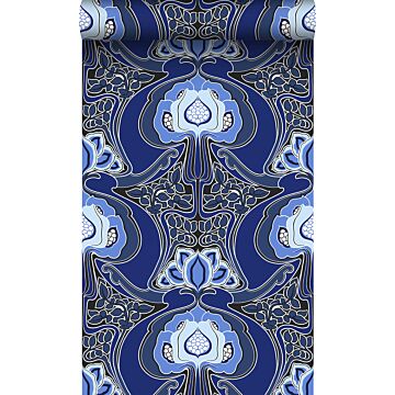papier peint motif floral Art Nouveau bleu royal