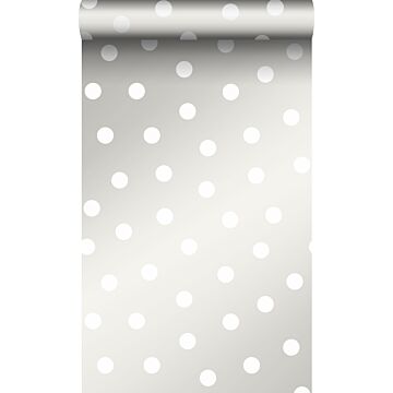 papier peint à motif de points blanc mat et gris argent