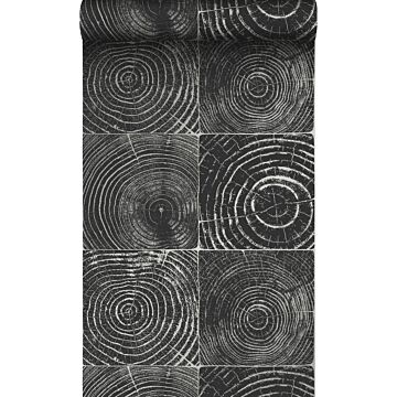 papier peint sections transversales des troncs d'arbres noir mat et argent