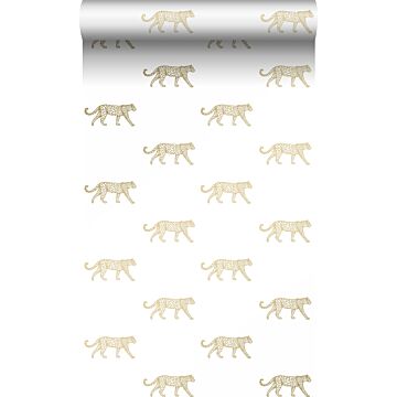 papier peint léopards blanc et or