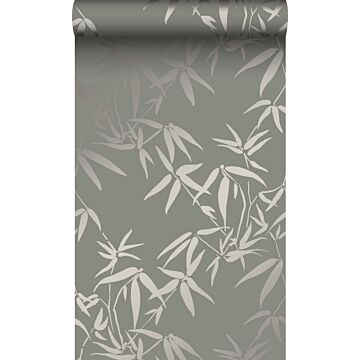 papier peint feuilles de bambou gris chaud