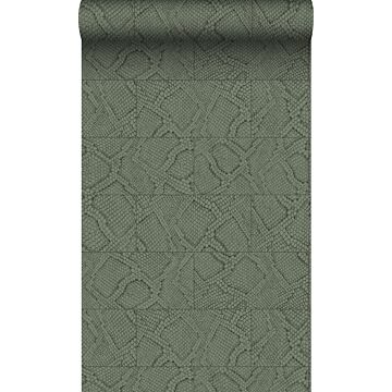 papier peint motif de carrellages avec imitation peau de serpent vert olive grisé