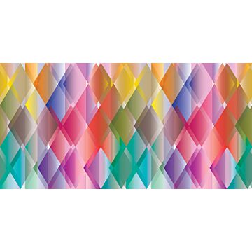 papier peint panoramique triangles colorés jaune, rose, rouge, violet et vert